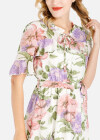 Wholesale Women's Casual Floral Print Notched Neck Tie Front Flounces Short Sleeve Knee Length Dress With Belt  - Liuhuamall