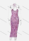 Wholesale Women's Sexy Dying Halter Cut Out Bodycon Maxi Dress D155087X# - Liuhuamall
