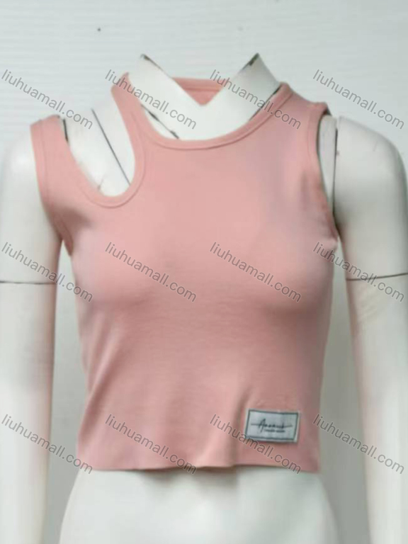 Wholesale Women's Casual Plain Asymmetrical Crew Neck Crop Tank Top 13512#