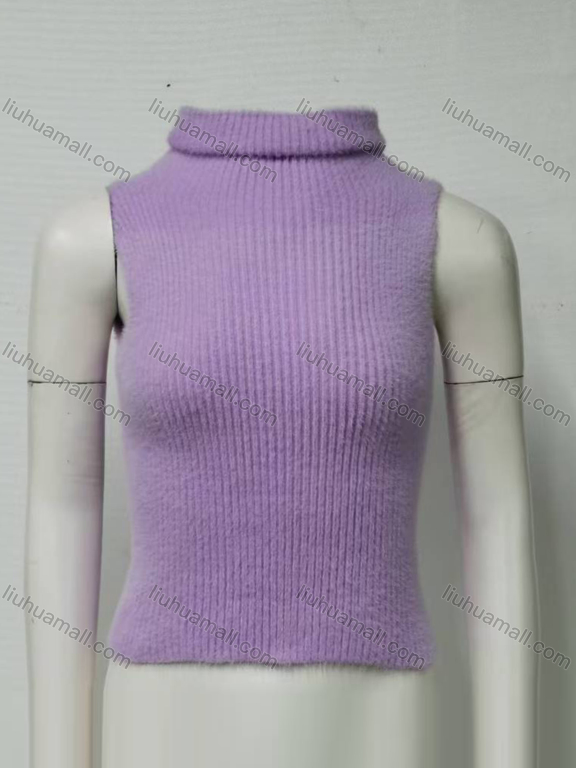 Wholesale Women's Fashion Plain Turtleneck Sleeveless Ribbed Tank Top 1513#