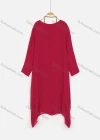 Wholesale Women's V Neck Buttons Hanky Hem Plain Midi Dress With Wooden Heart Beads Necklace - Liuhuamall