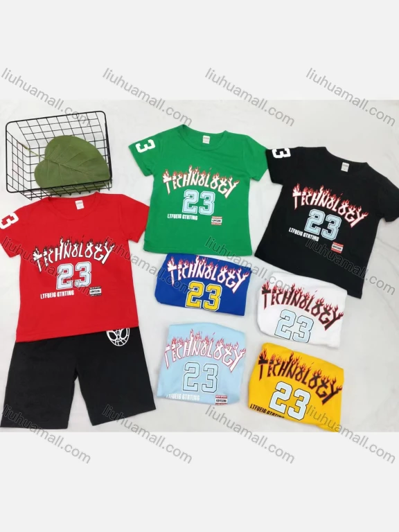 Wholesale Boy's Casual Letter Print Round Neck Short Sleeve Tee & Shorts 2 Piece Set