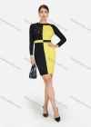 Wholesale Women's Elegant Colorblock Round Neck Long Sleeve Contrast Color Rhinestone Pencil Short Dress - Liuhuamall
