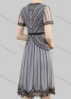 Wholesale Women's Elegant High Waist Lace Sheer Mesh Half Sleeve Allover Embroidery Knee Length Dress - Liuhuamall