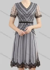 Wholesale Women's Elegant High Waist Lace Sheer Mesh Half Sleeve Allover Embroidery Knee Length Dress - Liuhuamall