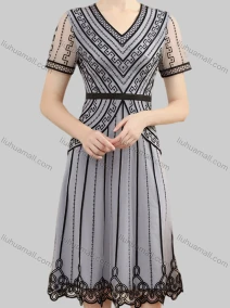 Wholesale Women's Elegant High Waist Lace Sheer Mesh Half Sleeve Allover Embroidery Knee Length Dress, LIUHUA CLOTHING WHOLESALE