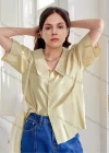 Wholesale Women's Peter Pan Collar Half Sleeve Button Down Plain Casual Shirt AY226# - Liuhuamall