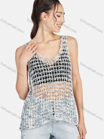 Wholesale Women's Casual Crew Neck Short Sleeve Hollow Out Tank Top Cover Up, LIUHUA CLOTHING WHOLESALE