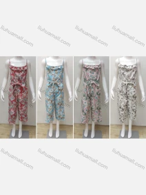 Wholesale Girls Causal Sleeveless Ruffle Trim Floral Print Jumpsuit With Belt, LIUHUA CLOTHING WHOLESALE