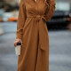 Women's Casual Plain Peplum Collared Long Sleeve Button Front Lace Up Shirt Dress Brown Clothing Wholesale Market -LIUHUA