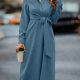 Women's Casual Plain Peplum Collared Long Sleeve Button Front Lace Up Shirt Dress 9# Clothing Wholesale Market -LIUHUA