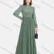 Wholesale Women's Chiffon Plain Mock Neck Long Sleeve Pleated Zip Back Maxi Dress 5# Clothing Wholesale Market Liuhua
