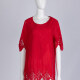 Women's Casual Crew Neck Short Sleeve Blouse Embroidered Hollow Out Lace Tunic Red Clothing Wholesale Market -LIUHUA
