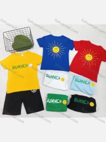 Wholesale Boy's Casual Cartoon Graphic Round Neck Short Sleeve Tee & Shorts 2 Piece Set, LIUHUA CLOTHING WHOLESALE