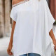 Women's Casual Plain Embroidery Trim Slanted Shoulder Blouse White Clothing Wholesale Market -LIUHUA