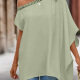 Women's Casual Plain Embroidery Trim Slanted Shoulder Blouse 14# Clothing Wholesale Market -LIUHUA