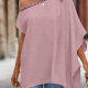 Women's Casual Plain Embroidery Trim Slanted Shoulder Blouse 5# Clothing Wholesale Market -LIUHUA