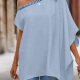 Women's Casual Plain Embroidery Trim Slanted Shoulder Blouse 7# Clothing Wholesale Market -LIUHUA