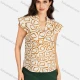 Wholesale Women's Casual Allover Print Notched Neck Cap Sleeve Blouse Chocolate Clothing Wholesale Market Liuhua