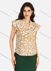 Wholesale Women's Casual Allover Print Notched Neck Cap Sleeve Blouse - Liuhuamall
