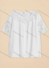 Wholesale Women's Casual Crew Neck Lace Sleeve Plain Blouse - Liuhuamall