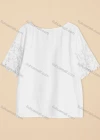 Wholesale Women's Casual Crew Neck Lace Sleeve Plain Blouse - Liuhuamall