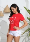 Wholesale Women's Casual Letter Heart Print Crew Neck Short Sleeve T-Shirt - Liuhuamall