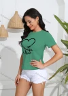 Wholesale Women's Casual Letter Heart Print Crew Neck Short Sleeve T-Shirt - Liuhuamall