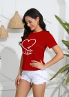 Wholesale Women's Casual Letter Heart Print Crew Neck Short Sleeve T-Shirt - Liuhuamall
