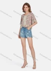 Wholesale Women's Casual Vintage Round Neck Floral Print Tassel Crop Blouse E3260# - Liuhuamall