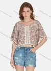 Wholesale Women's Casual Vintage Round Neck Floral Print Tassel Crop Blouse E3260# - Liuhuamall