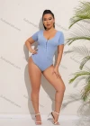 Wholesale Women's Sexy Scoop Neck Short Sleeve Skinny Fit Buckle Bodysuit - Liuhuamall