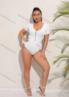 Wholesale Women's Sexy Scoop Neck Short Sleeve Skinny Fit Buckle Bodysuit - Liuhuamall