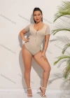 Wholesale Women's Sexy Scoop Neck Short Sleeve Skinny Fit Buckle Bodysuit - Liuhuamall