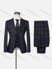 Wholesale Men's Formal Lapel Single Breasted Plaid Blazer & Waistcoat & Pants 3-piece Suit Set, LIUHUA CLOTHING WHOLESALE