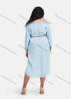 Wholesale Women's Denim Off Shoulder Frayed Raw Hem Button Down Knee Length Dress With Belt - Liuhuamall