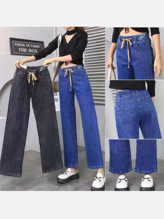 Women's Casual Drawstring Pockets Plain Jeans, Clothing Wholesale Market -LIUHUA, Jeans
