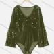Wholesale Women's Sexy V Neck Ruffle Long Sleeve Pearl Decor Bodysuit 29# Clothing Wholesale Market Liuhua