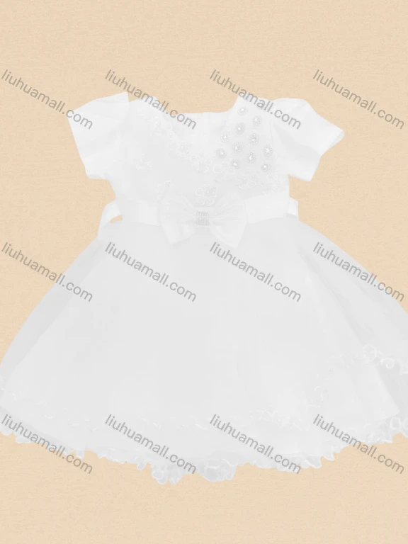 Wholesale Girls Lovely Plain Cap Sleeve Lace Bow Knot Pearl Decro Dress