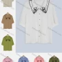 Wholesale Women's Casual Scalloped Wave Trim Neck Half Sleeve Button Down Shirt preview