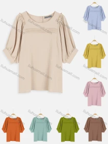 Wholesale Women's Casual Ruffle Trim Ruched Loose Sleeve Button Back Blouse, LIUHUA CLOTHING WHOLESALE