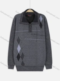 Wholesale Men's Casual Long Sleeve Quarter Zip Lapel Argyle Print Pullover Sweater, LIUHUA CLOTHING WHOLESALE