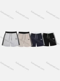 Wholesale Men's Casual Letter Patch Pocket Striped Trim Drawstring Elastic Waist Shorts 71010#, LIUHUA CLOTHING WHOLESALE