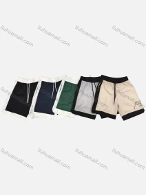 Wholesale Men's Casual Plain Contrast Patch Pocket Drawstring Elastic Waist Shorts 71009#, LIUHUA CLOTHING WHOLESALE