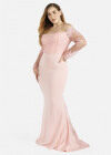 Wholesale Women's Elegant Plain Off Shoulder Splicing Zipper Sheer Mesh Appliques Mermaid Evening Dress - Liuhuamall