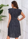 Wholesale Women's Casual Polka Dot Flounce Sleeve V Neck Buttons Down A Line Knee Length Dress With Belt 2258# - Liuhuamall