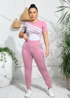 Wholesale Women's Sporty Short Sleeve Striped T-shirt Sweatpants 2-piece Set - Liuhuamall