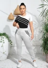 Wholesale Women's Sporty Short Sleeve Striped T-shirt Sweatpants 2-piece Set - Liuhuamall