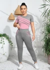 Wholesale Women's Sporty Short Sleeve Striped T-shirt Sweatpants 2-piece Set - Liuhuamall