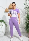 Wholesale Women's Sporty Short Sleeve Striped T-shirt Sweatpants 2-piece Set - Liuhuamall